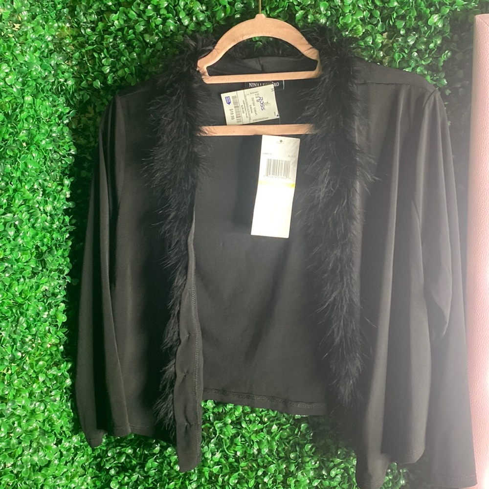 Black Feather Trim Bolero Sweater